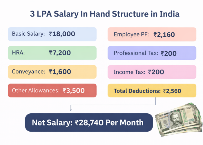 3 LPA Salary In Hand Structure in India
